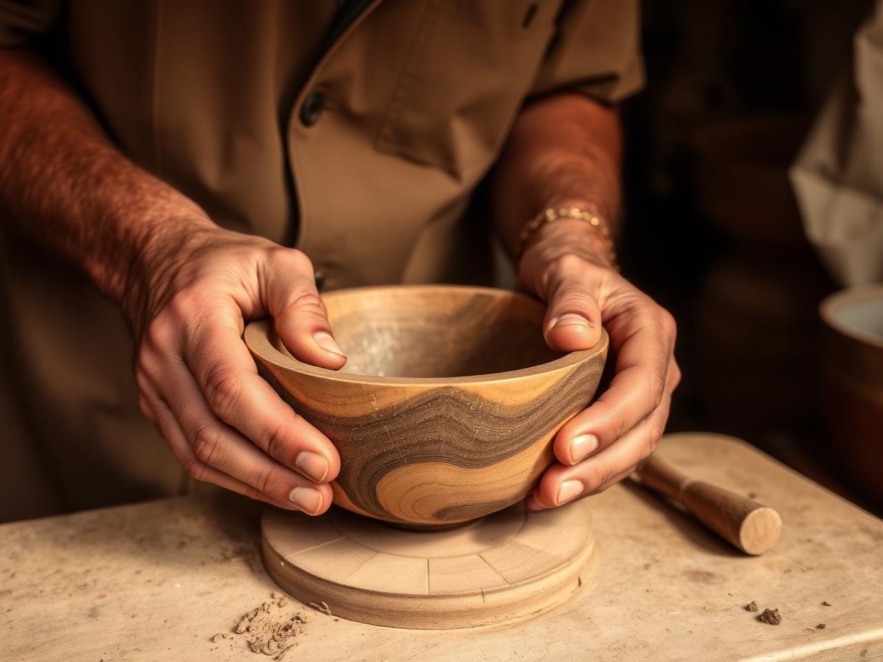 Artisan façonnant un bol en bois